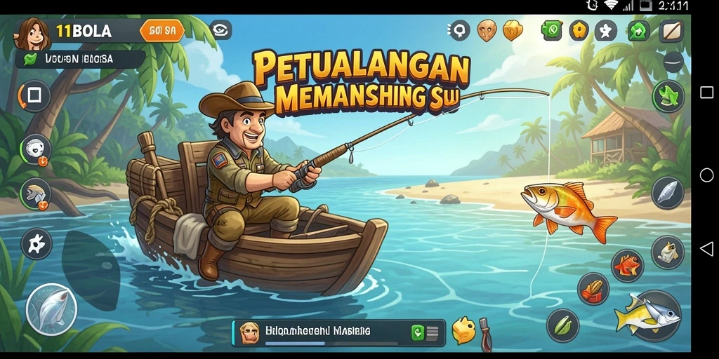 Tampilan gameplay <strong>11BOLA</strong> yang menampilkan petualangan memancing yang seru.
