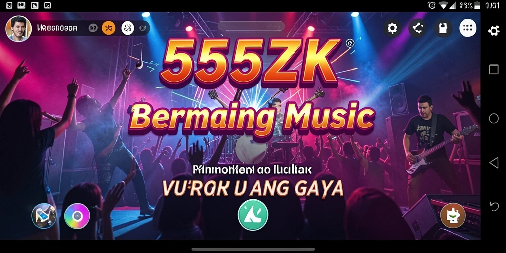 Tampilan gameplay 555ZK dengan alat musik interaktif.