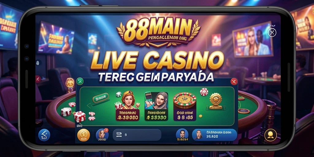 Tampilan utama 88MAIN menampilkan dealer langsung dan permainan kasino yang seru.