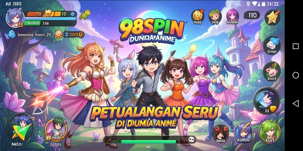 Tampilan gameplay 98SPIN yang memukau dengan pertarungan karakter Anime.
