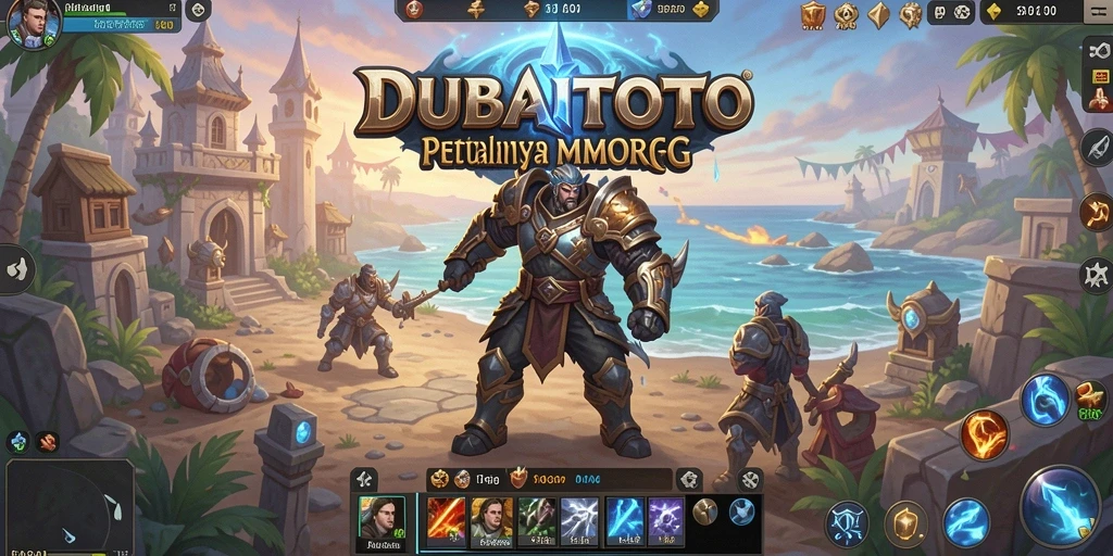 Screenshot gameplay DUBAITOTO menunjukkan pertarungan epik dalam dunia MMORPG.