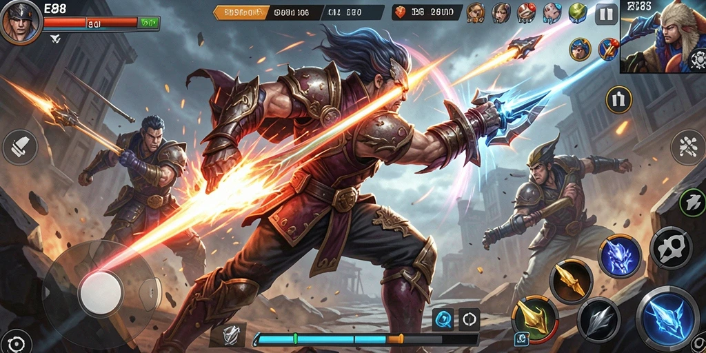 Screenshot gameplay E88 menampilkan pertarungan seru antar karakter.