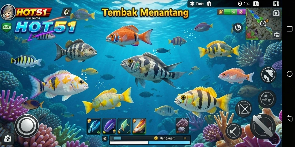 Screenshot HOT51 menampilkan aksi seru dalam permainan Tembak Ikan.