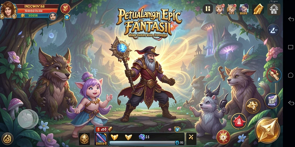 Screenshot gameplay INDOWIN168 menampilkan pertempuran epik dalam dunia RPG.