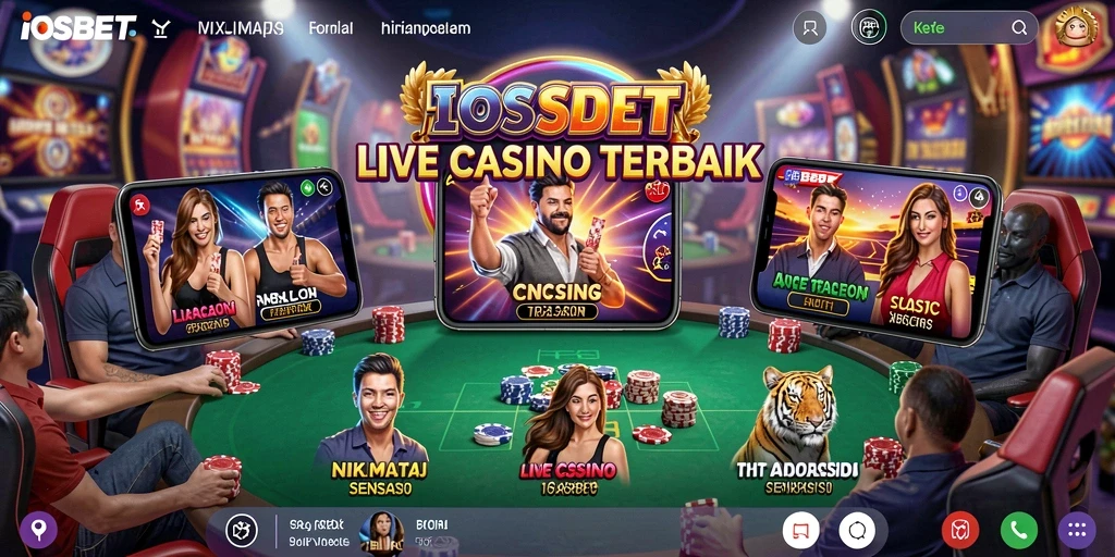 Screenshot gameplay Live Casino IOSBET menampilkan dealer dan meja permainan yang dinamis.
