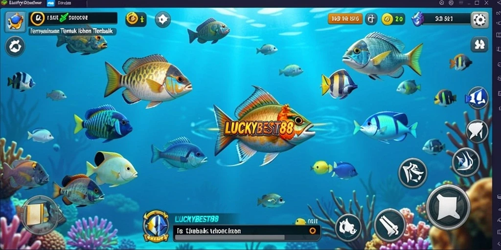 Tampilan gameplay seru LUCKYBEST88 saat menangkap ikan.