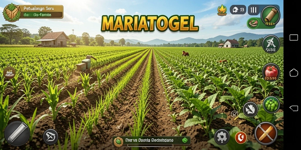 Tampilan gameplay MARIATOGEL dengan aktivitas bertani yang seru.