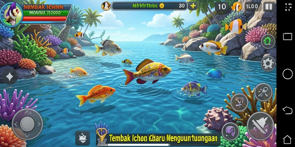 Screenshot menunjukkan aksi seru dalam permainan Tembak Ikan.