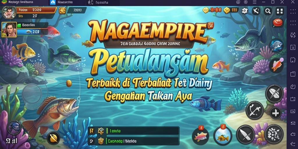 Tampilan gameplay menarik NAGAEMPIRE dengan aksi memancing yang seru.