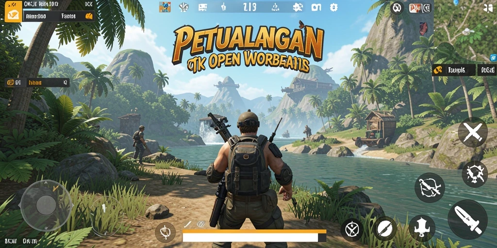 Screenshot utama OKJK menampilkan eksplorasi dunia terbuka yang luas.