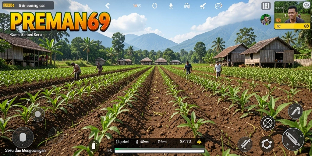 Screenshot gameplay PREMAN69 menampilkan aktivitas bertani yang seru.