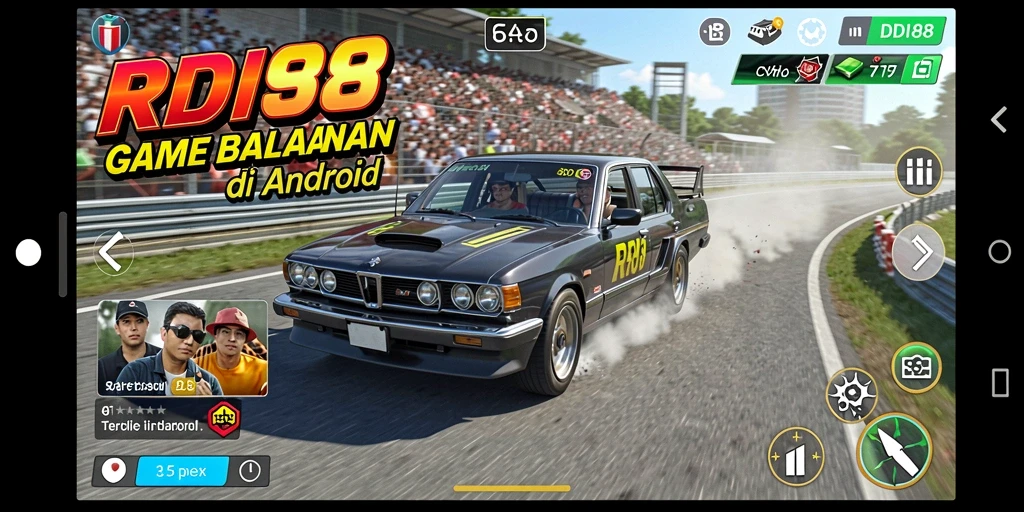 Tampilan gameplay RDI88 dengan aksi balapan seru dan kendaraan yang cepat.