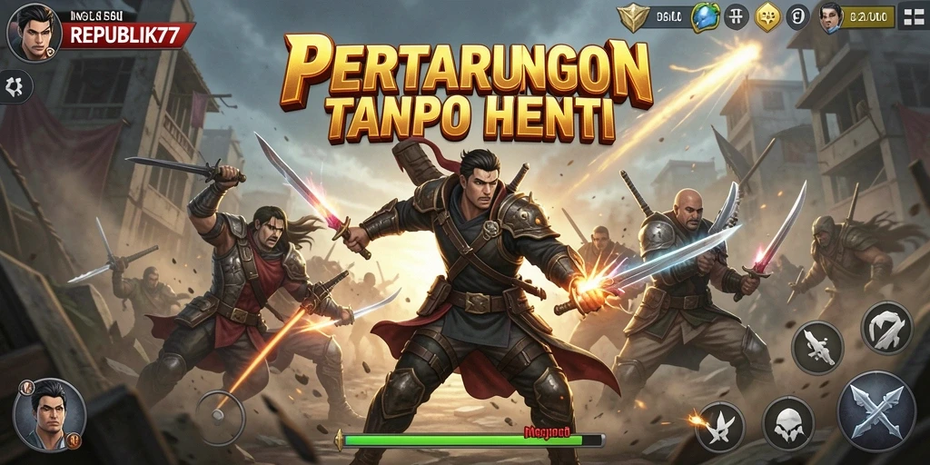 Tangkapan layar gameplay REPUBLIK77 menunjukkan pertarungan yang dinamis dan mendebarkan.