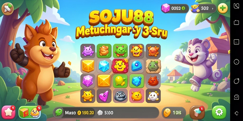 Gameplay seru SOJU88 dengan kombinasi warna-warni elemen Match-3.