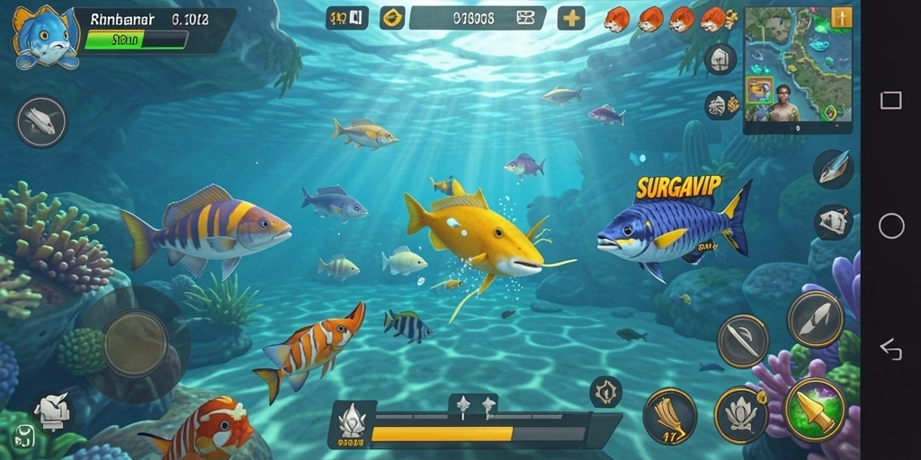Tampilan menakjubkan dari gameplay SURGAVIP saat menembak ikan.