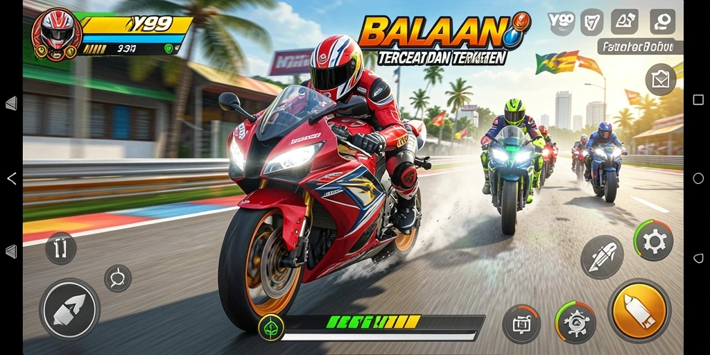 Tampilan gameplay Y89 yang mendebarkan saat balapan motor.